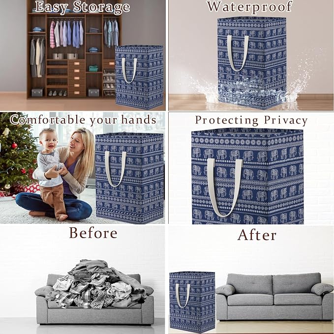 Waterproof Laundry Hamper Collapsible Laundry Basket Extended Cotton Handle Laundry Bag Large Clothes Storage Toy Organization for Bathroom Bedroom Laundryroom College Dorms - Image 3
