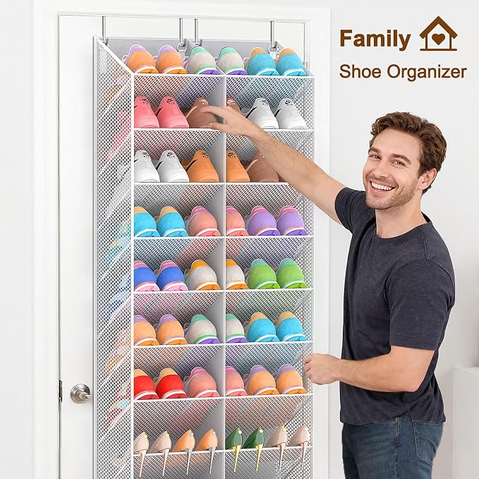 20-30 Pairs Over the Door Shoe Organizer, Breathable Mesh Pocket Hanging Shoe Storage for Closet, 10-Tier Door Shoes Rack, Handing Shoes Holder Fit All the Family's Sneakers, Boots, Heels, Light Grey - Image 2