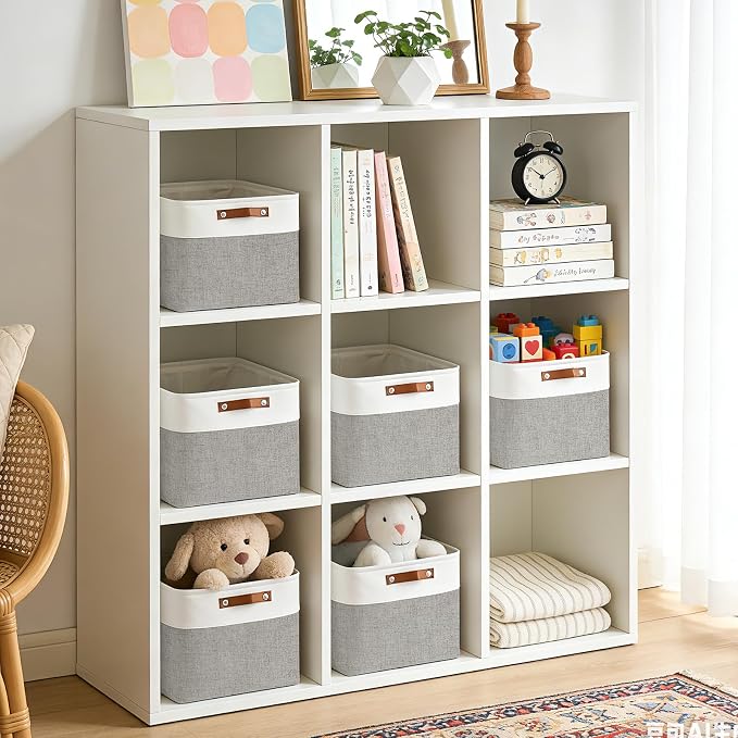 Bagnizer Collapsible Fabric Storage Cubes 11x11 Cube Storage Bins, 4 Pack Closet Baskets Box with Handles for Organizing, Shelf, Toys, Clothes, Home, Office, Nursery (Grey&White) - Image 3