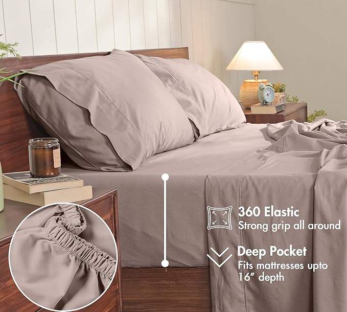 RUVANTI 100% Cotton Sheets – Full Size Percale Bedding, Cooling & Breathable, Durable with a Crisp, Soft & Comfortable Feel, 16" Deep Pocket, 4-Piece Set, Warm Mocha