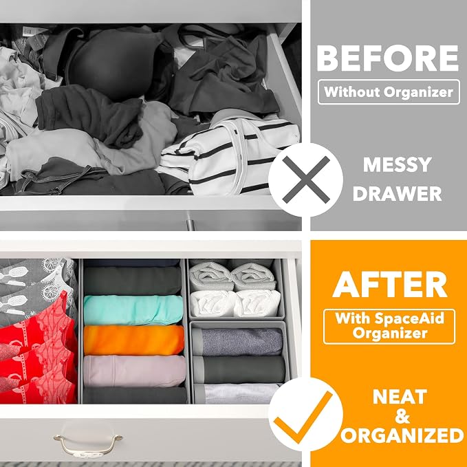 SpaceAid Drawer Organizer Clothes, 12 Pack Dresser Organizer Bins for Nursery, Closet Organization and Storage Dividers for Clothing, Baby Clothes, Underwears, Socks (Grey) - Image 2