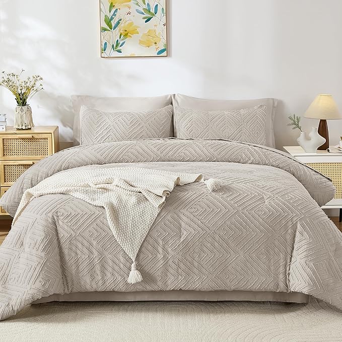 Andency Oversized King Size Comforter Set 7 Pieces Linen - Bed in a Bag Oversized King Boho Lightweight Fluffy Tufted Bedding Sets with Comforter, Sheets, Pillowcases & Shams