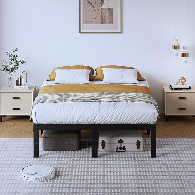 SHOANED Full Metal Bed Frame - 14 Inch Tall Heavy Duty Bedframe Black Basic Steel Slats Platform No Box Spring Needed/Easy Assembly/Noise Free