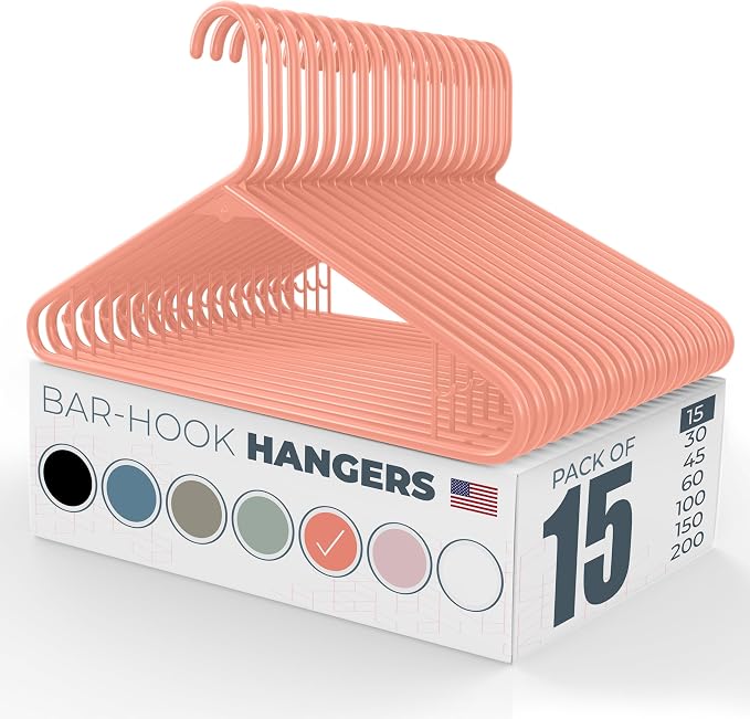 Neaties Plastic Hangers 15 Pack – Made in the USA – 6lb Capacity Standard Clothes Hangers with Strap Hooks for Dresses, Lingerie, Shirts, Pants, and Jackets – Peach by NeatiesHangers