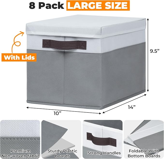 Criusia 8 Pack Closet Storage Bins with Lids - Stackable Storage Baskets for Organizing Clothes Toys Blankets - Odorless for Baby Nursery Organization and Storage Boxes Totes for Bedroom Dorm Room - Image 2