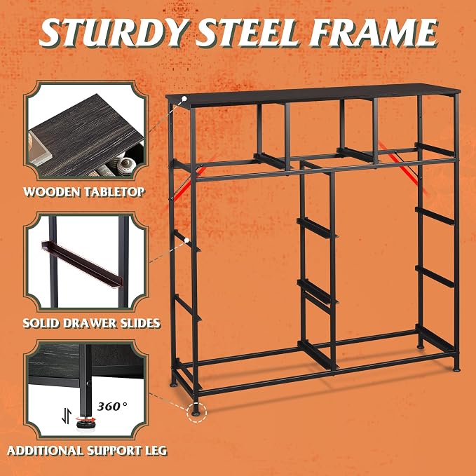 WLIVE 9-Drawer Dresser, Fabric Storage Tower for Bedroom, Entryway, Closet, Tall Chest Organizer Unit with Fabric Bins, Steel Frame, Wood Top, Easy Pull Handle, Charcoal Black Wood Grain Print - Image 8