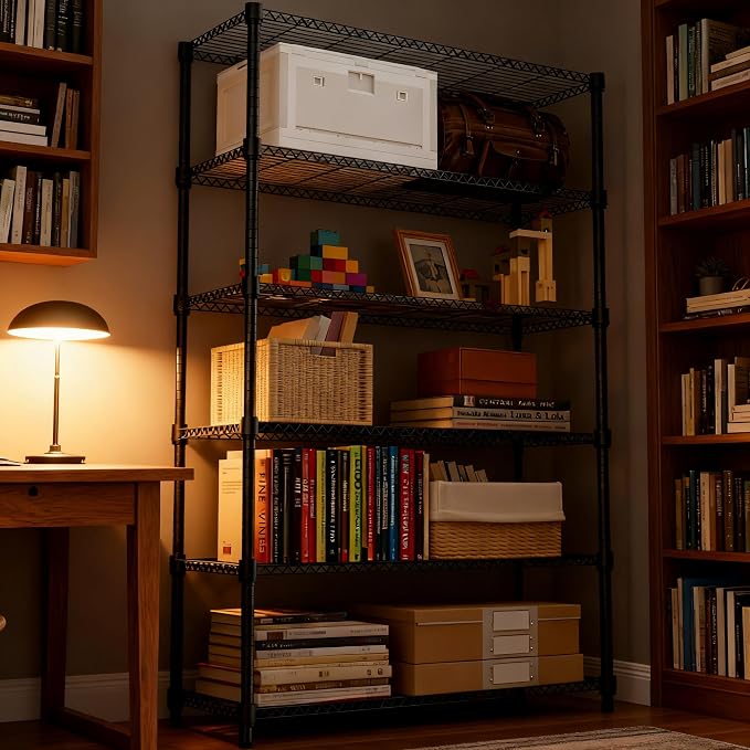 M MZG 2100LBS 47.2" W 6 Tiers Shelf Storage Shelves Metal Shelving Unit Heavy Duty Garage Shelving Adjustable Wire Shelves for Pantry,Kitchen,Garage,Basement,Black 17.7" D x 47.2" W x 82.4" H - Image 5