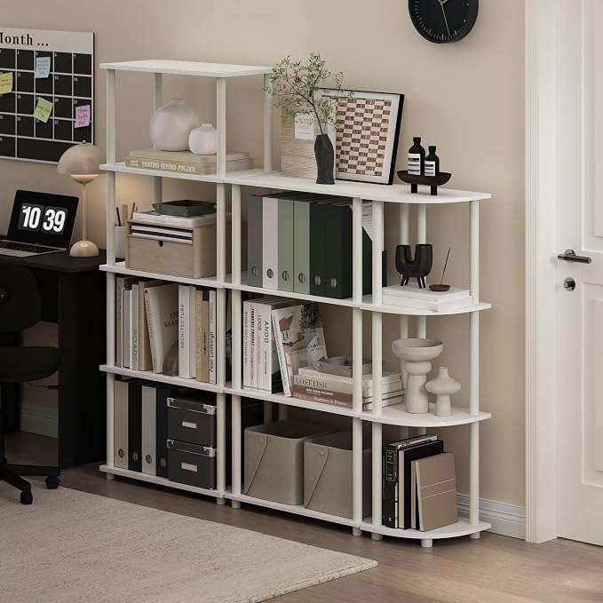 Furinno Turn-N-Tube Corner Shelf, 4-Tier Corner Bookshelf, Display Storage Shelves with Open Shelves, for Organization and Storage, Living Room, Home Office, Garage, White - Image 2