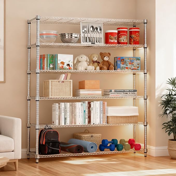 M MZG 2100LBS 47.2" W 6 Tiers Shelf Storage Shelves Metal Shelving Unit Heavy Duty Garage Shelving Adjustable Wire Shelves for Pantry,Kitchen,Garage,Basement,Chrome 17.7" D x 47.2" W x 82.4" H - Image 6