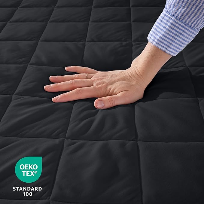 Bare Home Queen Quilted Fitted Mattress Pad - Cooling Mattress Cover - Easily Washable - Elastic Fitted Cover for Mattress - Stretch-to-Fit up to 15 Inches Deep (Queen, Black)
