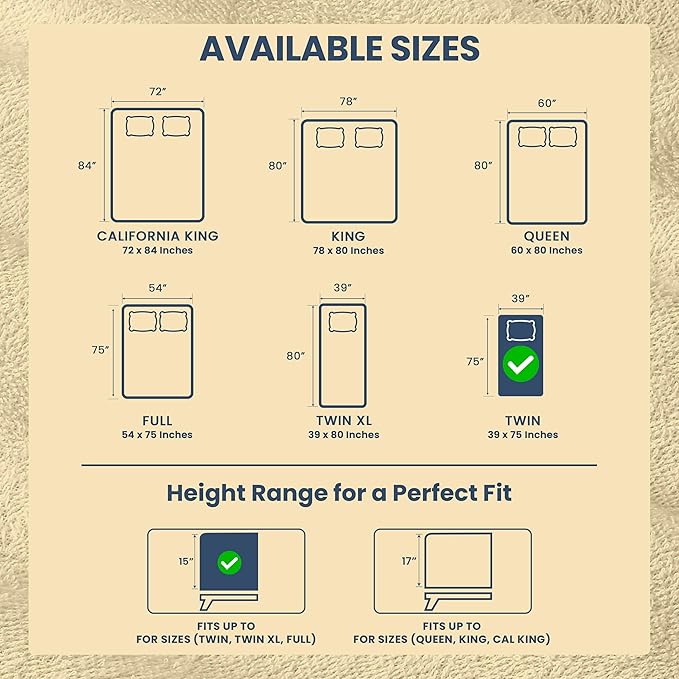 Twin Size Mattress Protector Waterproof, Premium 200 GSM Terry Mattress Cover, Soft & Breathable Bed Cover, Fitted Sheet Style Stretchable Deep Pockets 15" by Utopia Bedding (Beige)