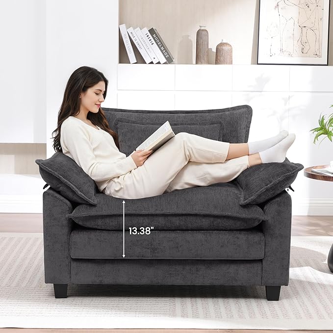 Modern Oversized Accent Chair,44" Chenille Upholstered Armchair with Deep Seat,Comfy Accent Chair Reading Chairs Cloud Sofa Chair for Living Room Bedroom Apartment Darkgrey