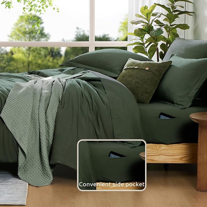 WRENSONGE Super King Comforter Set - 7 Pieces Deep Green Soft Bed in a Bag Super King with Fitted Sheet, Flat Sheet, 2 Pillow Shams, and 2 Pillowcases- Warm Bedding Sets for All Season
