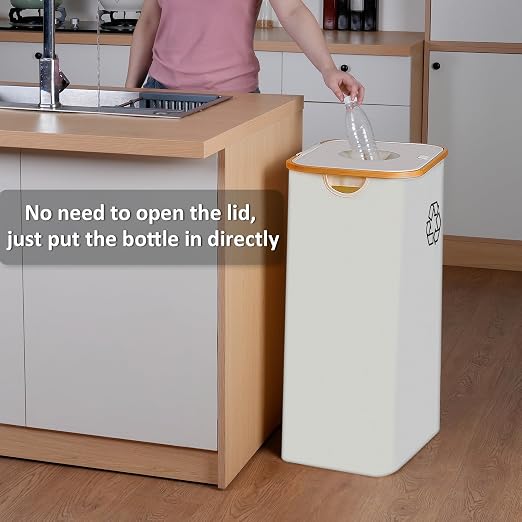 iEGrow 29 Gallons Recycling Bins for Kitchen, Indoor Recycle Bins with Lid, 110L Large Recycle bin with 2 Removeable Reusable Inner Bags, for Bottles Cans Glass Plastice Cartons(Beige) - Image 6