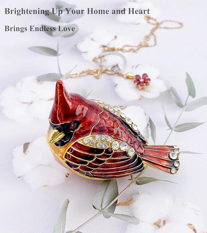 Elegant Cardinal Bird Jewelry Trinket Boxes Hinged .Keepsake Ring Box Necklace Earrings Organizer.Cardinals Gifts for Women Bird Figurines Home Decor. - Image 7