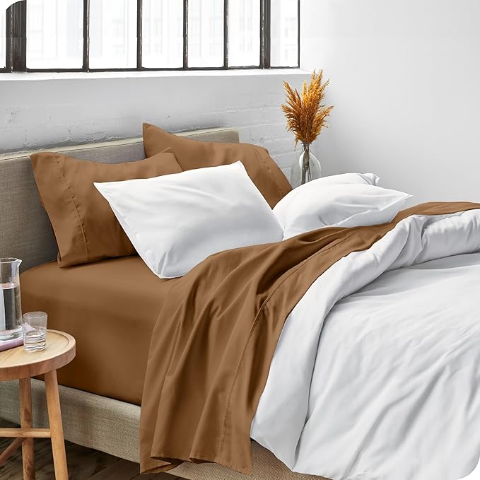 Bare Home Queen Sheet Set - 1800 Ultra-Soft Microfiber Queen Bed Sheets - Double Brushed - Deep Pockets - Easy Fit - 4 Piece Set - Bedding Sheets & Pillowcases (Queen, Caramel)