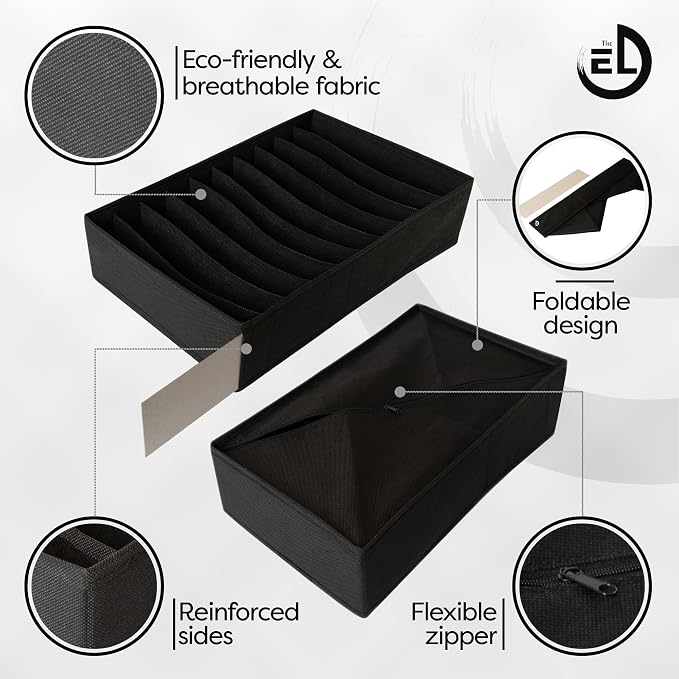 Drawer Organizer Clothes - 3 Set Multipurpose Dresser Drawer Organizer for Adults & Kids, Closet Foldable 10 Cells per Organizer - Non-Woven Fabric, T-Shirts, Baby Clothes, Shorts Organizer - Black - Image 5