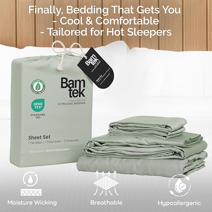 Viscose Bamboo Sheets King Size 4PC Set - Cooling Sheets for Hot Sleepers with Moisture Wicking Technology - Silky Soft 18 Inch Deep Pocket - Sage 76"x 80"