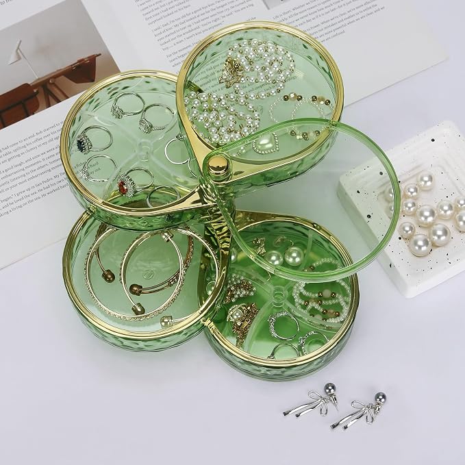 LETURE 4-Layers Rotatable Jewelry Organizer Storage Box, Clear Jewelry Holder Case for Ring Earring Necklaces Bracelets Makeup Hair Accessories - Image 5