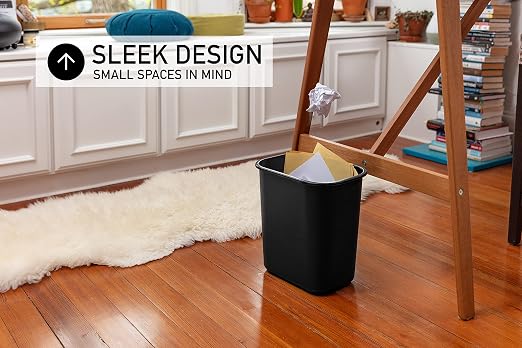 United Solutions 13 Quart / 3.25 Gallon Space-Efficient Trash Wastebasket, Fits Under Desk and Narrow Spaces in Commercial Office, Kitchen, Home Office, and Dorm, Easy to Clean, Black (Pack of 1) - Image 4