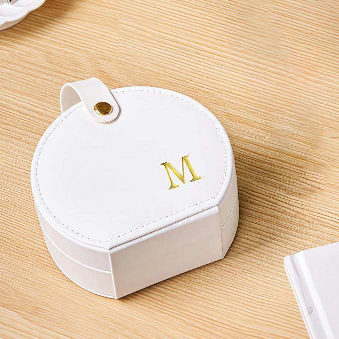 Travel Jewelry Case,Personalized Jewelry Box,Elegant Half-Moon Design with Personalized Golden Initial Case,Personalized Gifts for Women,Jewelry organizer;Personalized Gifts for Women or Friends(M) - Image 5