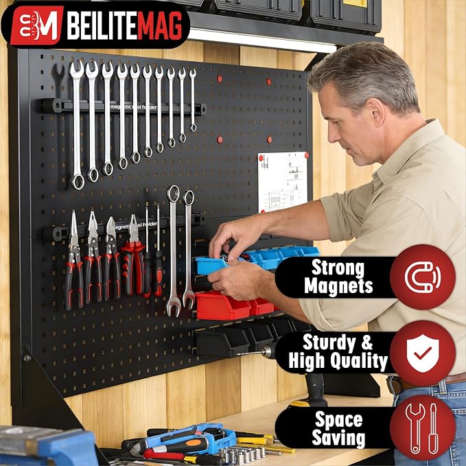 Double Sided Magnetic Tool Holder, 17 Inch Magnetic Screwdriver Holder Rack, Easy to Install Magnet Tool Organizer for Garage Storage, Workshop, Jobsite, Shed and Kitchen (2 Pack) - Image 3