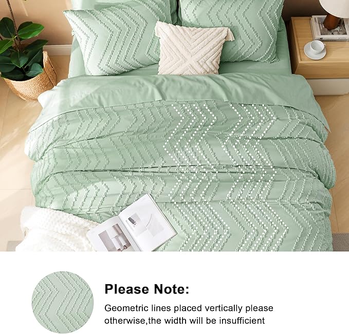 Litanika King Size Comforter Set with Sheets Sage Green - 7 Pieces Bed in a Bag King Boho Tufted Complete Bedding Sets with Comforter, Sheets, Pillowcases & Shams