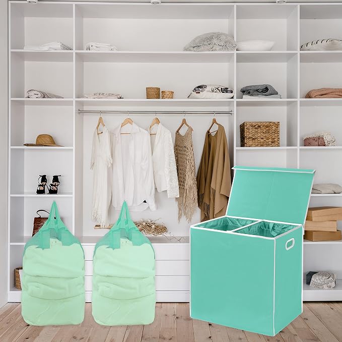 Simple Houseware Double Laundry Hamper with Lid and Removable Bags, Turquoise - Image 4