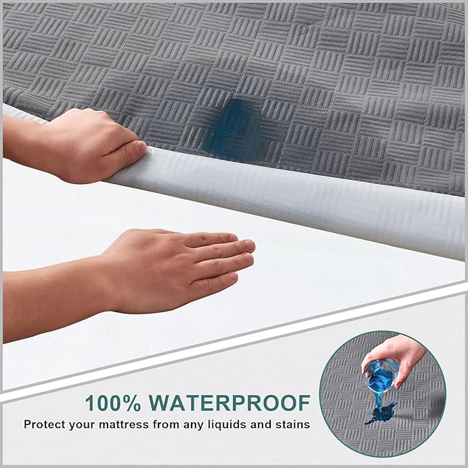 Queen Size Waterproof Mattress Protector, Breathable Bed Cover with 6 to 18 Inch Deep Pocket, Cooling Quiet Fitted Sheet, Noiseless Machine Washable for Home Bedroom Hotel, Gray (60x80 Inches)