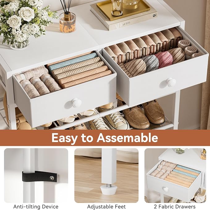 Shoe Rack for Entryway, 5 Tier Shoe Organizer with 2 Non-Woven Drawers, Metal Storage Shoe Shelf for 16-20 Pairs of Shoes, with Wooden Top and Steel Frame, Shoe Stand for Closet Greige - Image 5