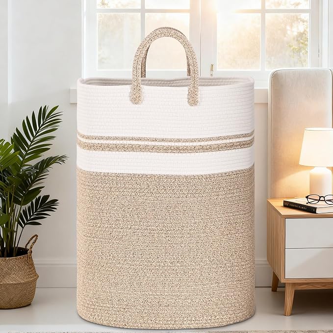 Woven Laundry Basket for Clothes, 80 L Large Rectangle Laundry Hampers with Beads Tassel, Nursery Storage Basket for Toys, Tall Dirty Clothes Hamper for Bedroom Aesthetic, Laundry Room Organization - Image 3