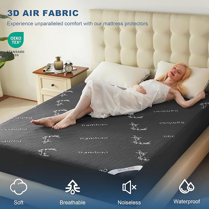 BEDLORE California King Size Waterproof Mattress Protector Viscose Derived from Bamboo, Soft Mattress Cover Fitted with Deep Pocket 6"-18", Breathable Noiseless Mattress Pad, Machine Washable(Gray)
