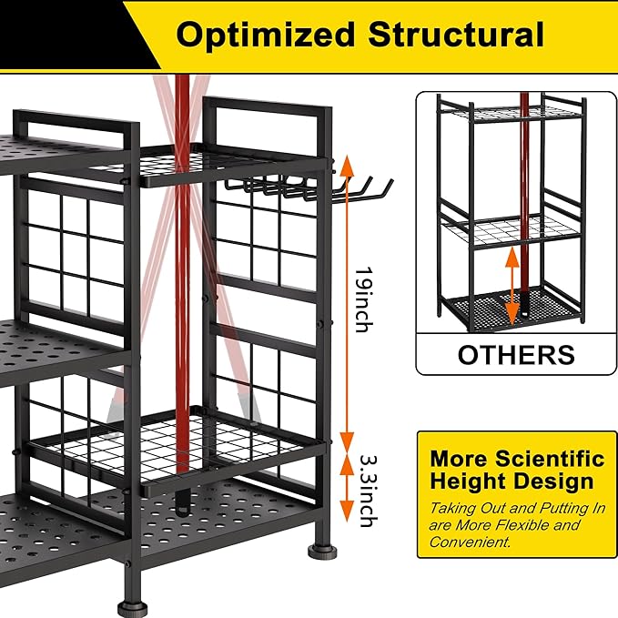 GIOTORENT 6 Tier Garden Tool Organizer, Garage Storage and Organization, Metal Yard Tools Storage Rack, Heavy Duty Garden Tool Organizer for Garage, Yard, Patio, Shed, Indoors and Outdoors, Black - Image 6