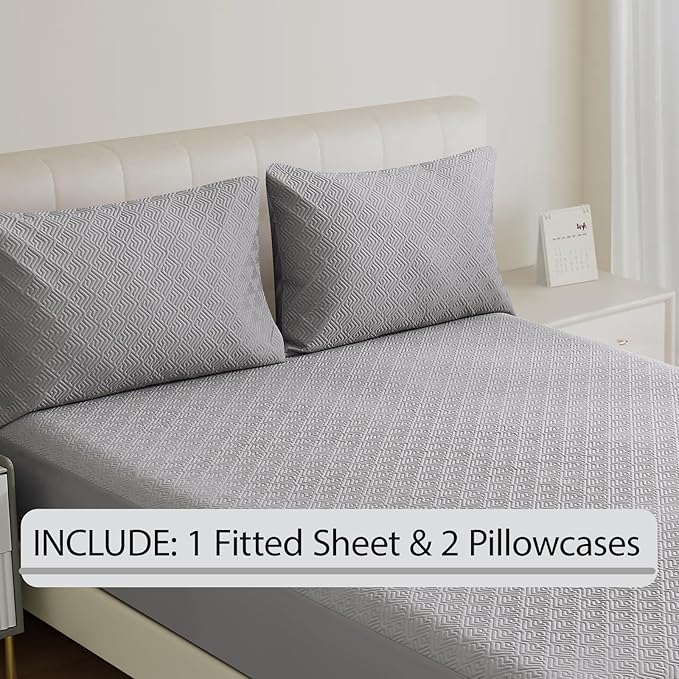 100% TPU Waterproof Mattress Protector Sets with 1 Fitted Sheet & 2 Pillowcases 18 Inches Deep Pocket Breathable Incontinence Pads for Adults Kids Elderly Pets (Gray, Twin XL)