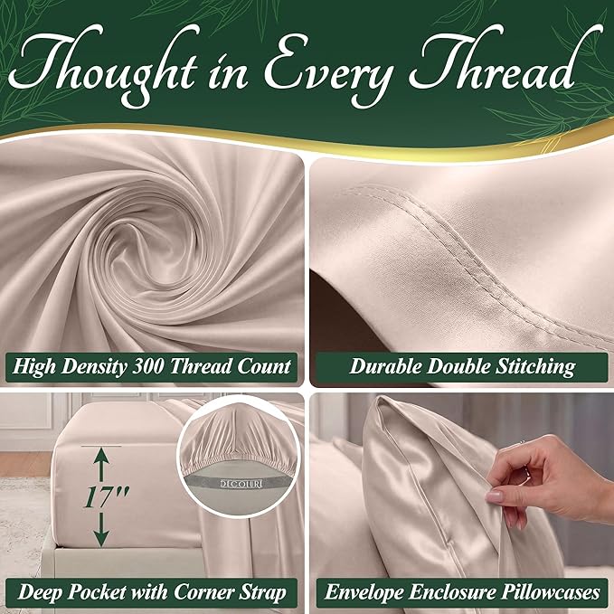 DECOLURE 100% Viscose Derived from Bamboo Sheets Full Size - Luxury 6 Pc Naturally Cooling Sheets, Ultra Soft Bed Set - Deep 17" Pockets, Durable Double Stitching, Oeko Tex Standard (Light Pink)