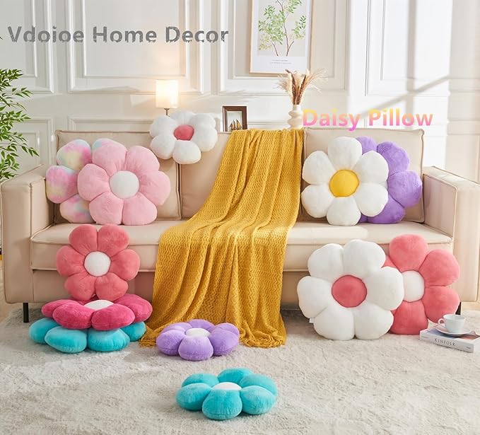 Flower Pillow,Flower Throw Pillow 15.7In Daisy Pillow Cute Decorative Pillow Cushion Home Decor& Plush Pillow for Sofa Couch Bed Reading Tent.