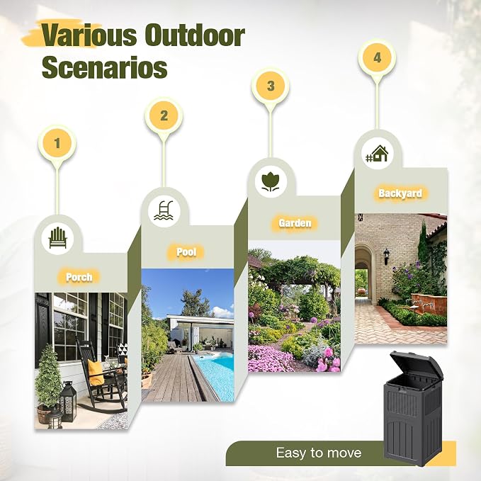 Devoko 33 Gallon Outdoor Trash Can, Hideaway Garbage Bins with Tiered Lid, Waterproof Resin Outside Waste Bins for Patio, Outside Pool, Backyard and Deck (1, Gray) - Image 6