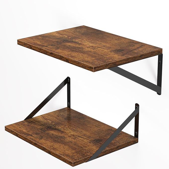 Heimlove Deep Floating Shelves for Wall, 16W x 12D Wood Wall Shelves Set of 2, Wide Floating Bookshelf for Living Room, Kitchen, Office, Bedroom and Decor Storage, with Metal Bracket - Rustic Brown - Image 8