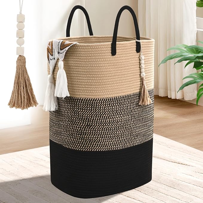 Woven Laundry Basket for Clothes, 100 L Large Rectangle Laundry Hampers, Nursery Storage Basket for Toys, Tall Dirty Clothes Hamper for Bedroom Aesthetic, Bathroom, Laundry Room by WENMER