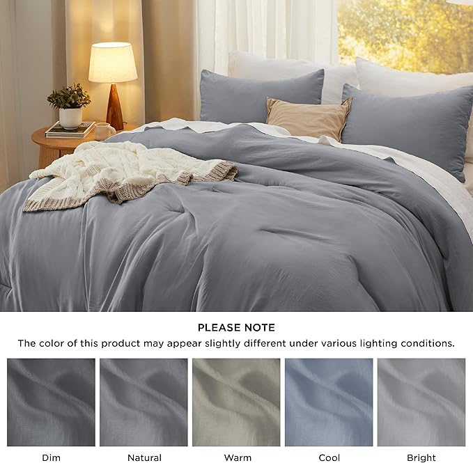 Bedsure Queen Comforter Set, Grey Soft Prewashed Bedding for All Seasons, 3 Pieces GentleSoft™ Bed Set, 1 Lightweight Comforter (90"x90") and 2 Pillowcases (20"x26")