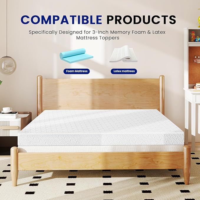 VALUXE Twin XL Size 3 Inch Mattress Topper Cover with Zipper Closure - Breathable Protector for 3" Memory Foam or Latex Mattress Topper (Cover Only)