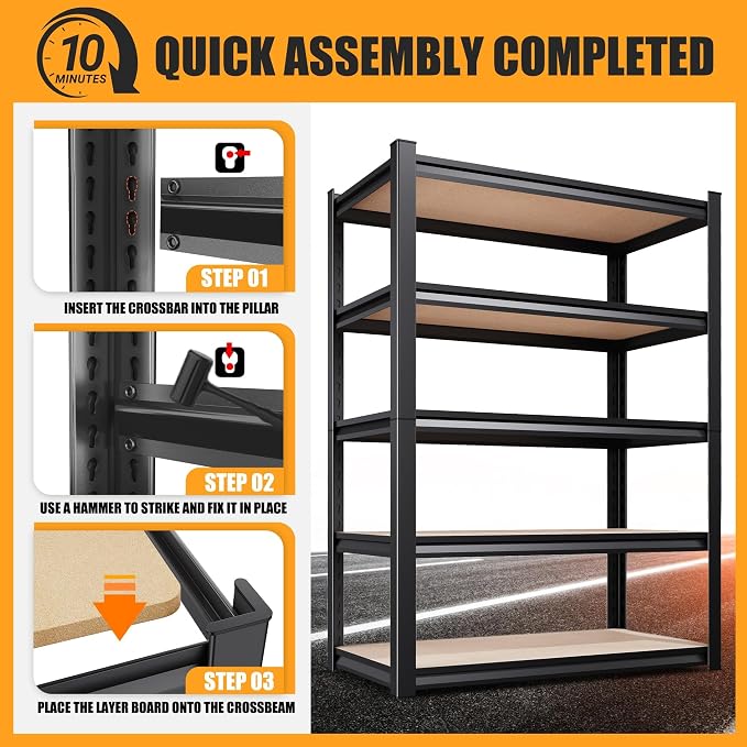71.2" H Garage Shelving Heavy Duty Storage Shelves, Metal Adjustable Shelving Unit, Utility Garage Organizer Shelf for Basement, Pantry, Kitchen, Warehouse, 45.6" Wx17.7 Dx71.2 H, Black - Image 8