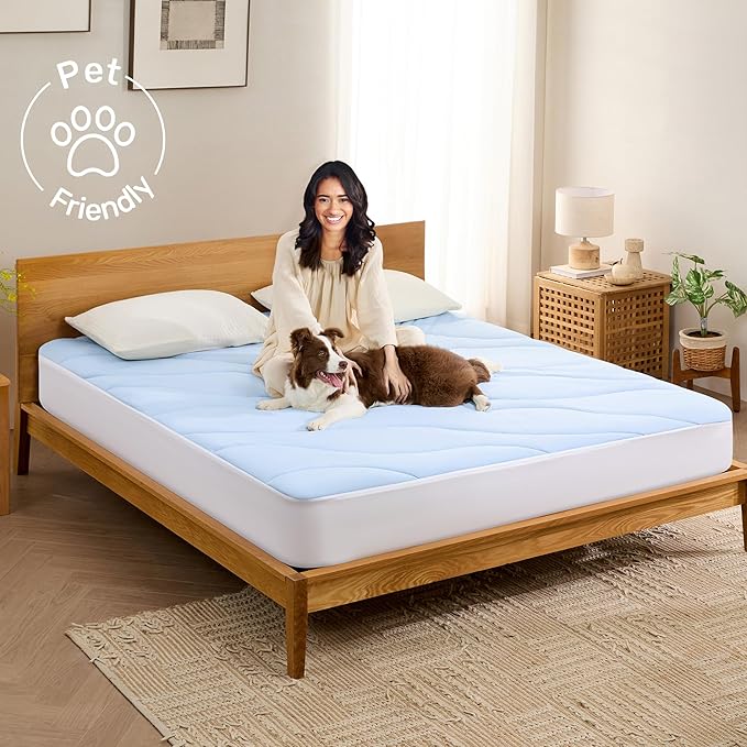 Waterproof Cooling Mattress Pad California King, Cooling Mattress Protector for Hot Sleepers, 5-Layers Noiseless Washable Mattress Cover with 8"-21" Deep Pocket (Light Blue, 72x84)