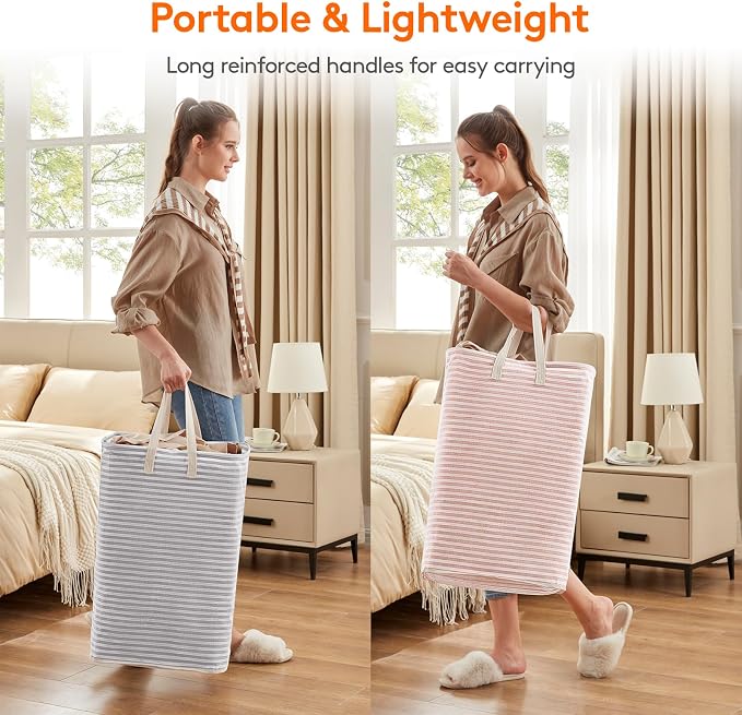 Lifewit 2 Pack Laundry Basket 85L Each, Collapsible Clothes Hamper with Reinforced Handles, Freestanding Waterproof Design for Bedroom and Laundry Room, Grey&Pink 170L Total - Image 5