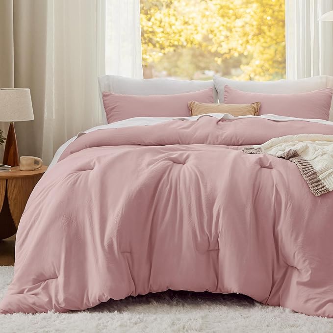 Bedsure California King Comforter Set, Pink Soft Prewashed Bedding for All Seasons, 3 Pieces GentleSoft™ Bed Set, 1 Lightweight Comforter (104"x96") and 2 Pillowcases (20"x36")