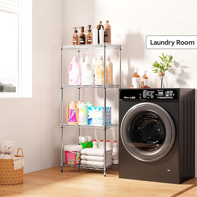 M MZG 4 Tiers Shelf Metal Storage Shelves Wire Rack Closet Organizers with Wheel for Garage Kitchen Bathroom Laundry Chrome 11.8" D x 17.7" W x 41.9" H - Image 8