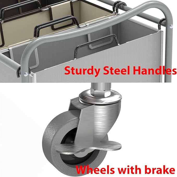 Simple Houseware Heavy Duty 3-Bag Laundry Sorter Rolling Cart, Silver/Assorted – Durable Triple Laundry Hamper with Removable Bags and Lockable Wheels for Laundry Room Organization - Image 4
