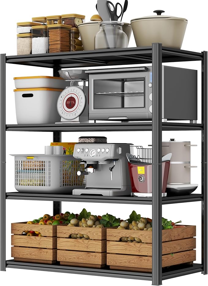 PRESTELION 54" H Storage Shelves Heavy Duty 2000LBS Garage Shelving 4-Tier Storage Rack Adjustable Shelf for Basement, Warehouse, Pantry, Closet, Kitchen 54" H x 39.4" W x 17.7" D, Black by PRESTELION