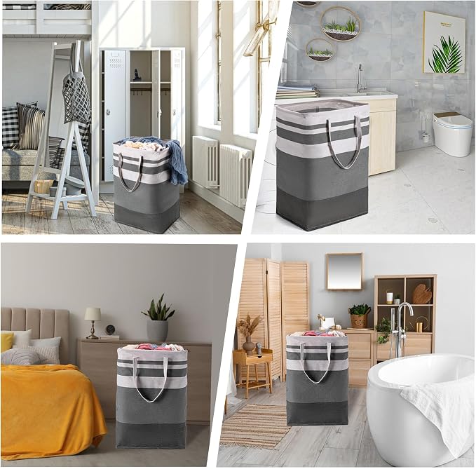 BOOMIBOO 2 Pack Large Laundry Basket,Waterproof Freestanding Laundry Hamper,Collapsible Clothes Basket with Easy Carry Handles in Laundry Room Bathroom Bedroom Dorm,Gradient Grey,100L - Image 6