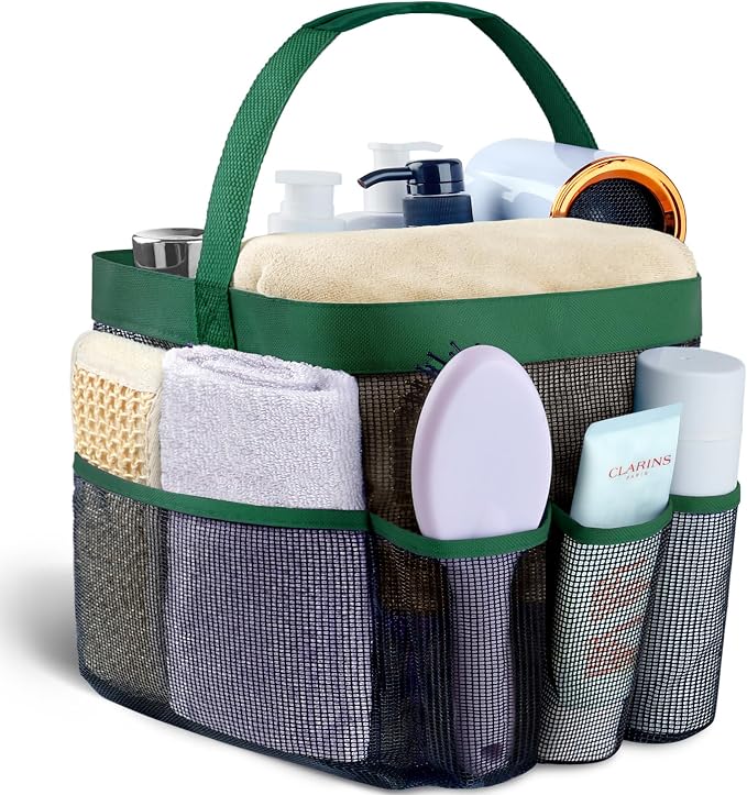 Attmu Mesh Shower Caddy Portable for College Dorm Room Camping Essentials, Shower Caddy Dorm with 9-Pockets, Large Capacity Hanging Basket Bathroom Bag for Toiletry, Swimming, Gym, Camp, Beach by Attmu